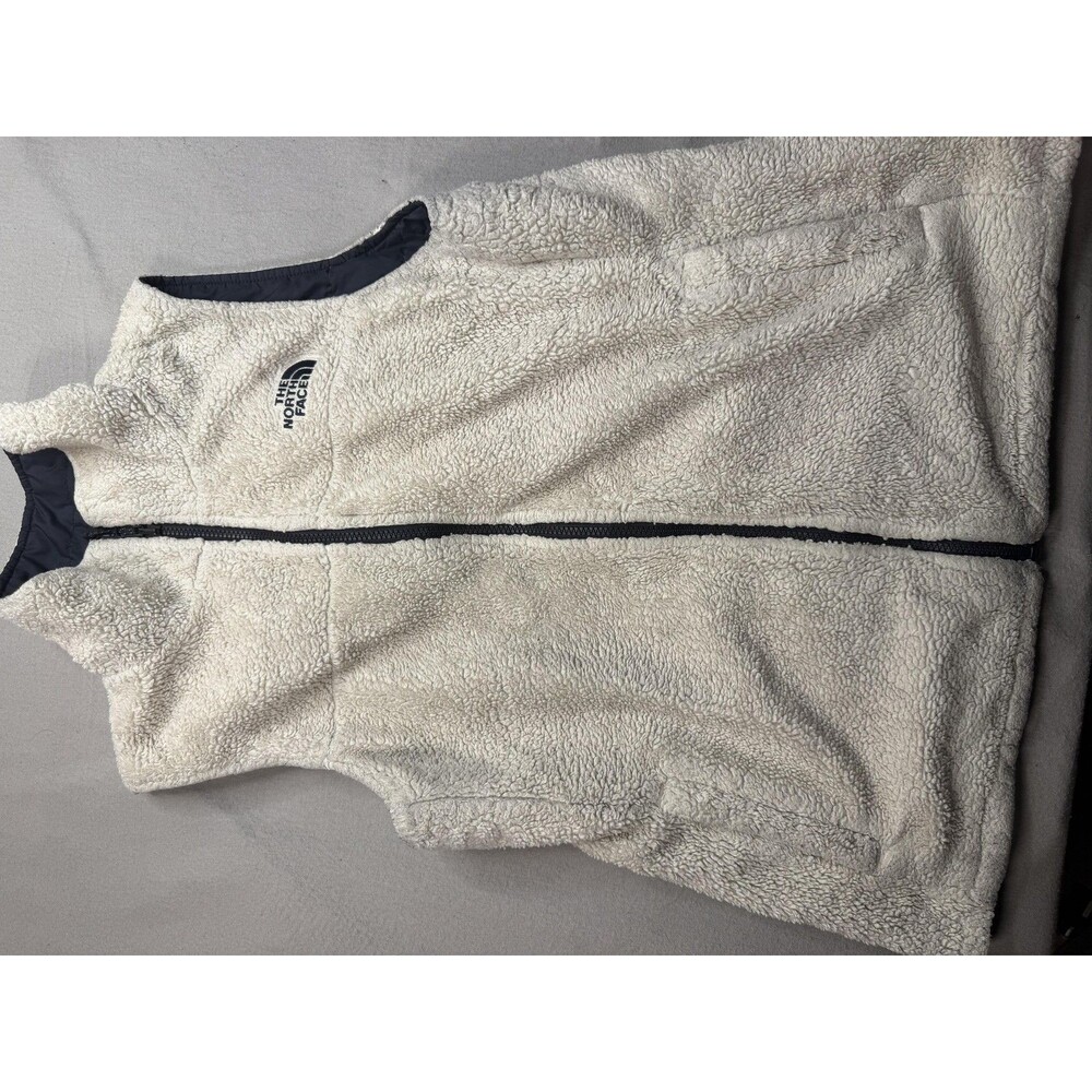 The North Face Vest Womens Large White Reversible Sherpa Fleece Quilted Full Zip